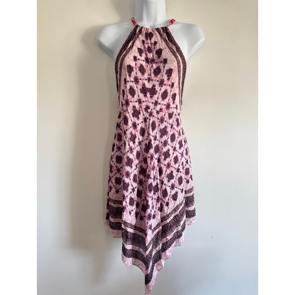 Intimately Free People Dress Small Pink Boho Halter Handkerchief Hem Festival